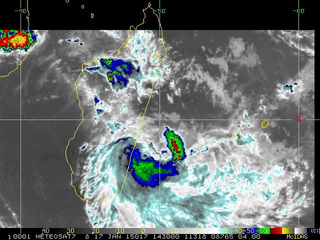 Dépression tropicale Chedza à 635 km de La Réunion - Image sat