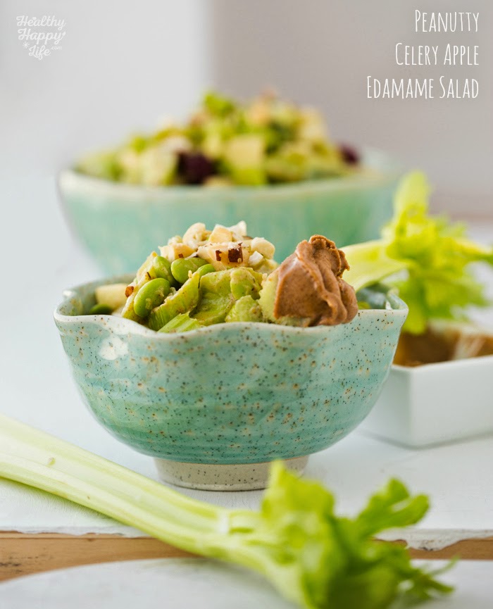 Peanutty Celery Apple Edamame Salad with a spicy kick! Vegan Recipe