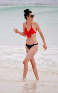 English: Krysten Ritter Red Bikini American Football Tulum Mexico