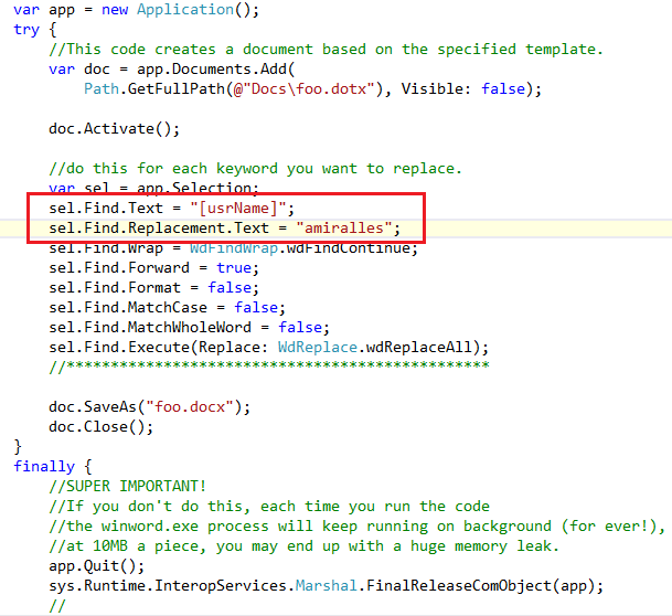 how to create ms word documents from office templates using c
