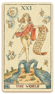 The World card - Colored illustration - In the spirit of the Marseille tarot  - design and illustration by Cesare Asaro - Curio & Co. (Curio and Co. OG - www.curioandco.com)