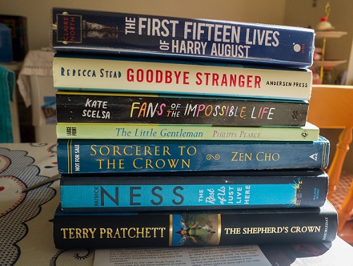 The Shepherd's Crown by Terry Pratchett, The Rest of us Just Live Here by Patrick Ness, Sorcerer to the Crown by Zen Cho, The Little Gentleman by Philippa Pearce, Fans of the Impossible Life by Kate Scelsa, Goodbye Stanger by Rebecca Stead, The First Fifteen Lives of Harry August by Claire North