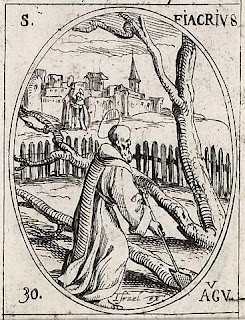 Image de Saint-Fiacre entrain de bêcher devant son monastère