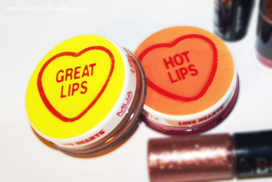 Love hearts lip balms - Great lips and Hot lips