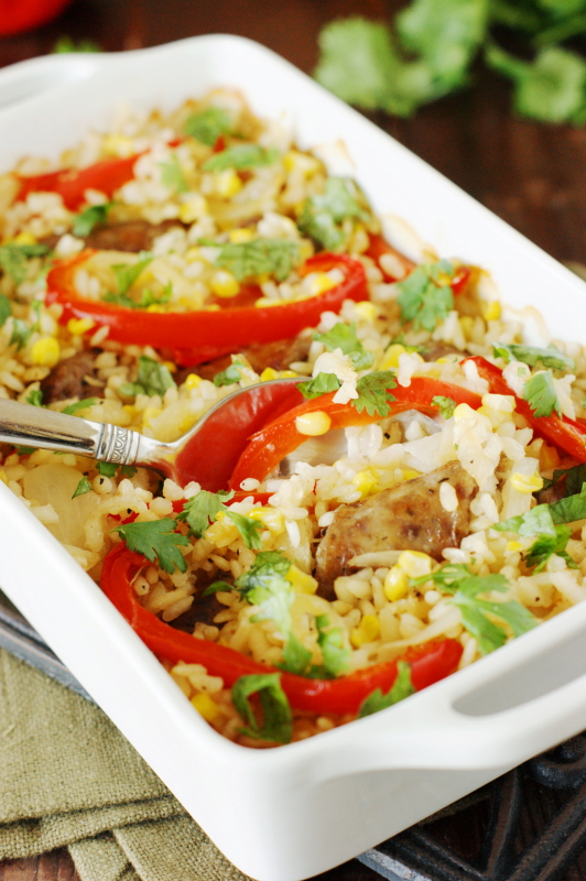 Baked Rice with Sausage, Peppers, & Corn The Kitchen is My Playground