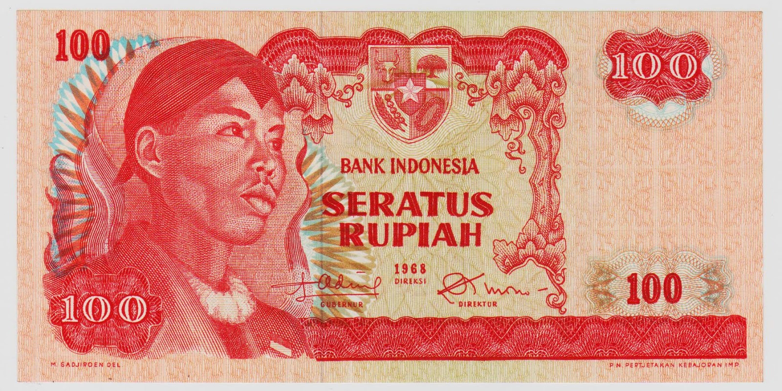 uang kuno Seri Soedirman tahun 1968 Pecahan 100 rupiah uang kuno Seri Soedirman tahun 1968 Pecahan 100 rupiah