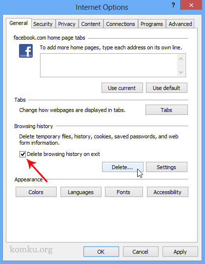 delete browsing history on exit gpo