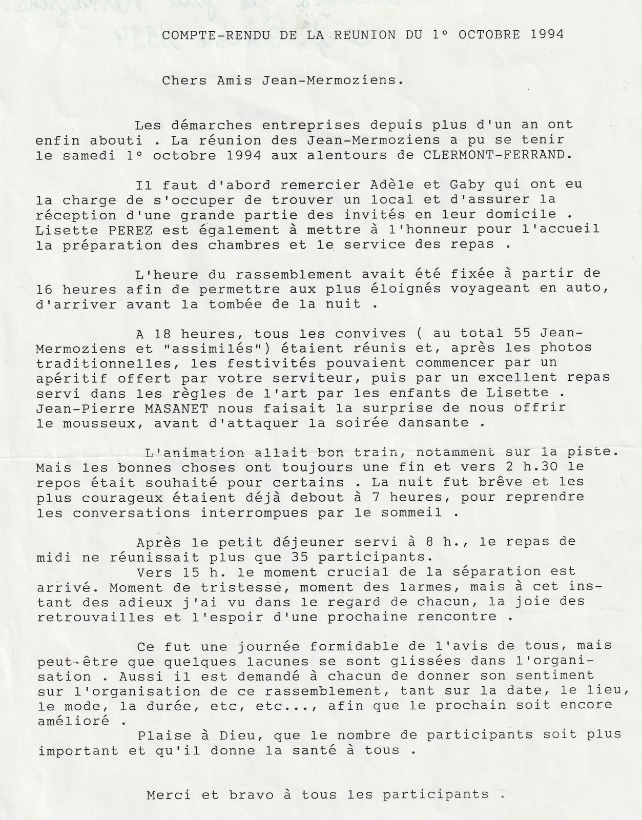 COMPTE RENDU REUNION DU 1er OCTOBRE 1994
