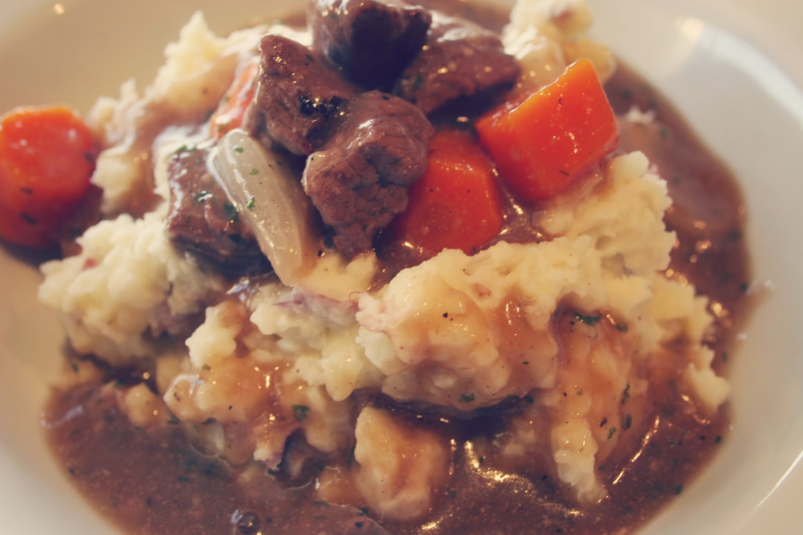 Just A Darling Life Crockpot Beef Stew over Mashed Potatoes