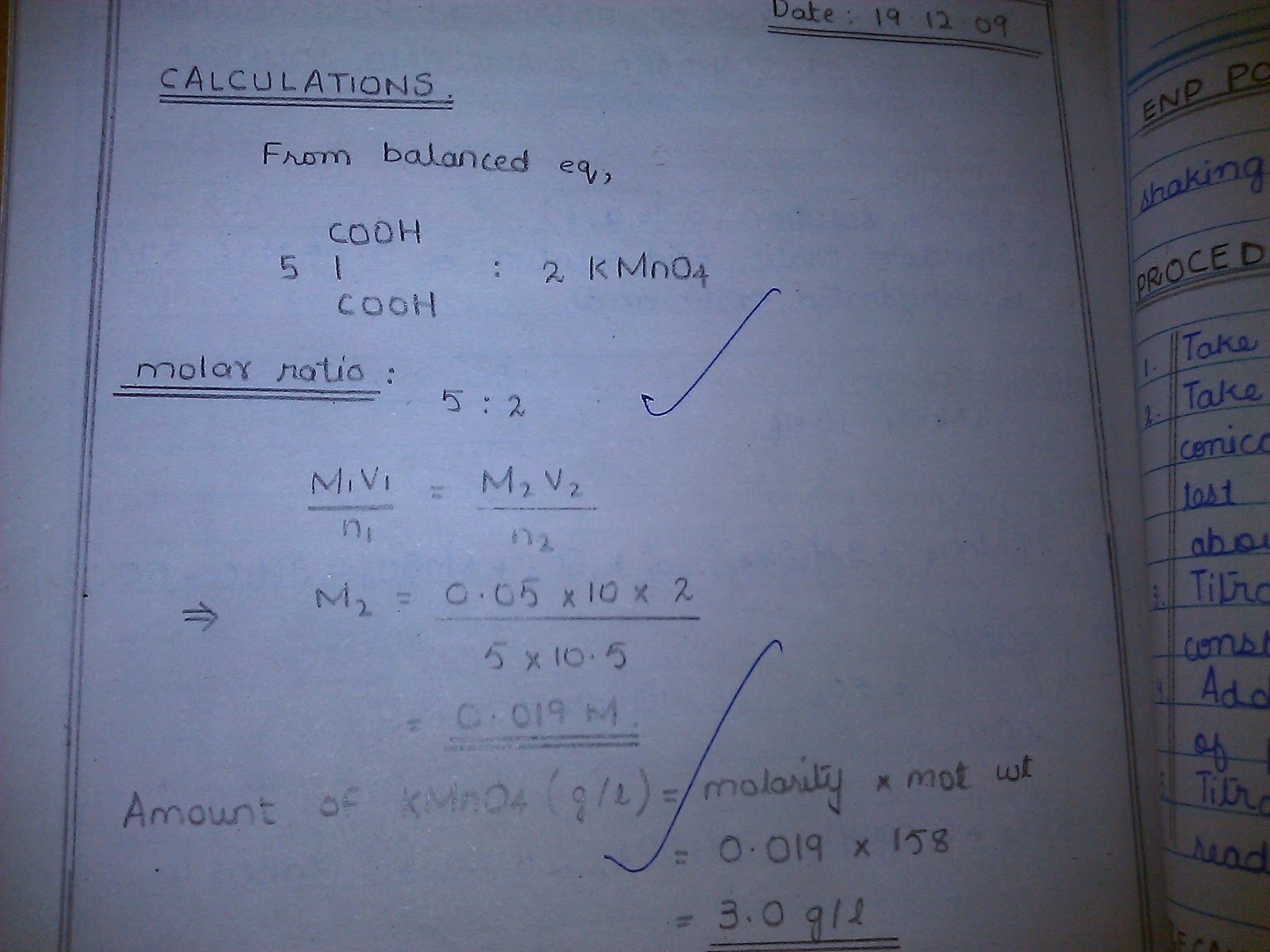 Isolated System Chemistry practical readings for first year students.