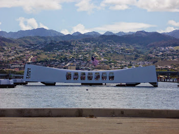 The Arizona Memorial seen from the dock of the USS Missouri