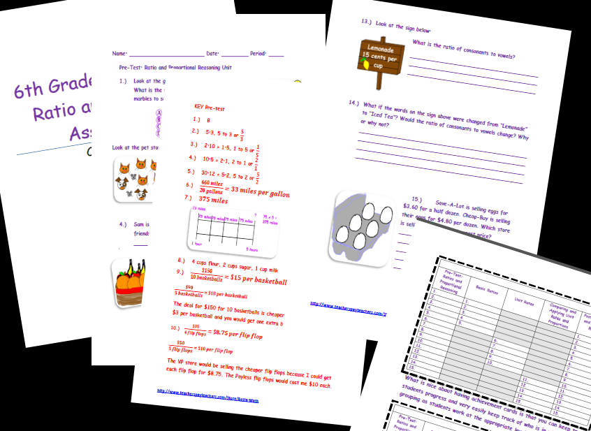 Betta Math: Common Core 6th Grade Ratios and Proporitons Assessments