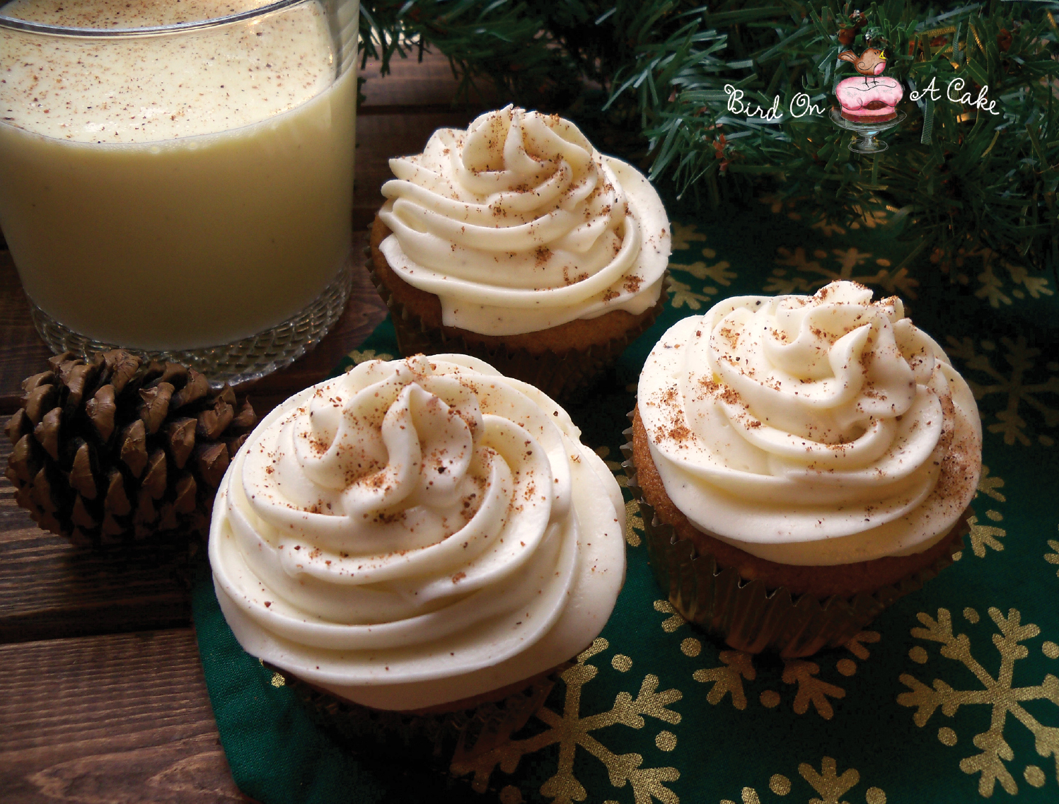 Bird On A Cake Eggnog Cupcakes with Nutmeg Frosting