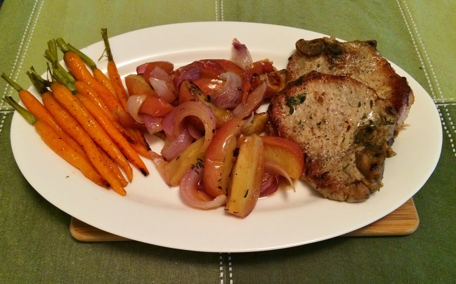 My Tiny Oven Oven Baked Pork Chops with Apples, Onions and Carrots