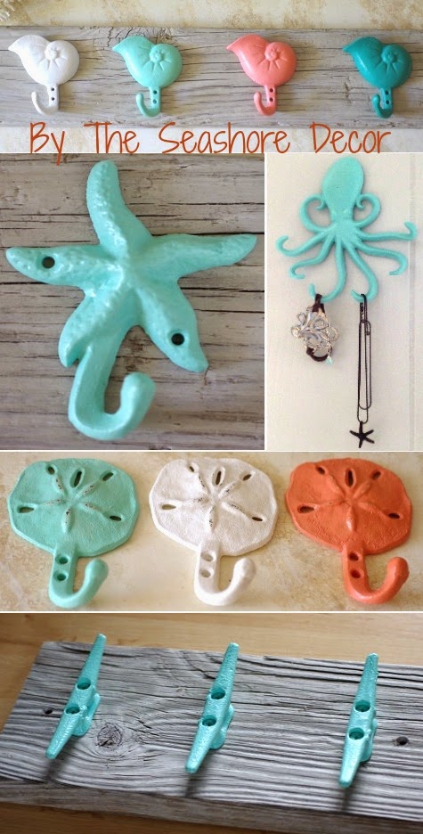 painted iron hooks with a coastal and nautical theme