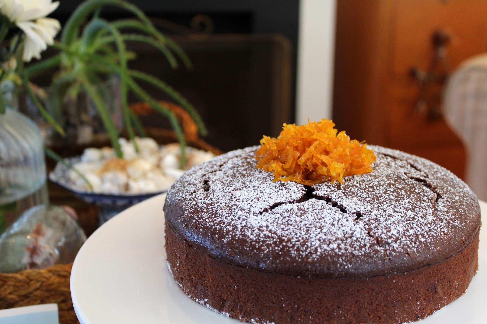 Chocolate Cake with Candied Orange Peel and Syrup and an Idyllic