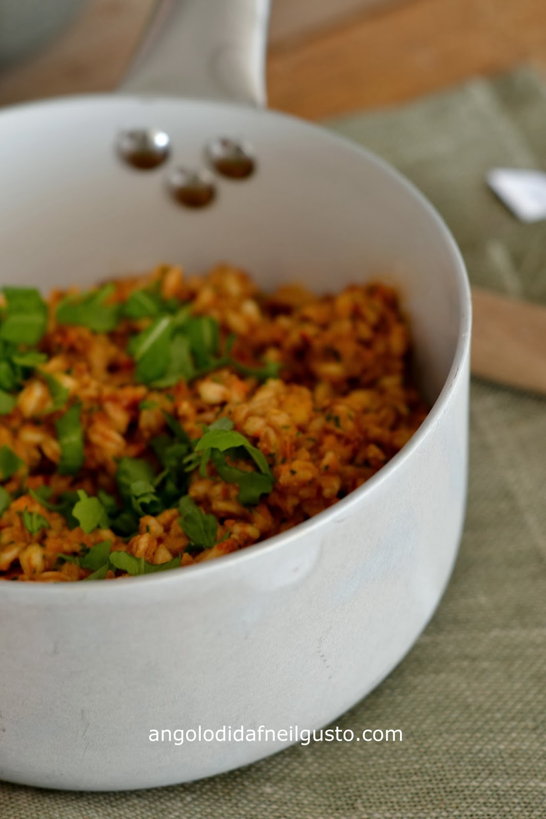 Farro al pesto di pomodori secchi, mandorle e rucola Dafne's Corner
