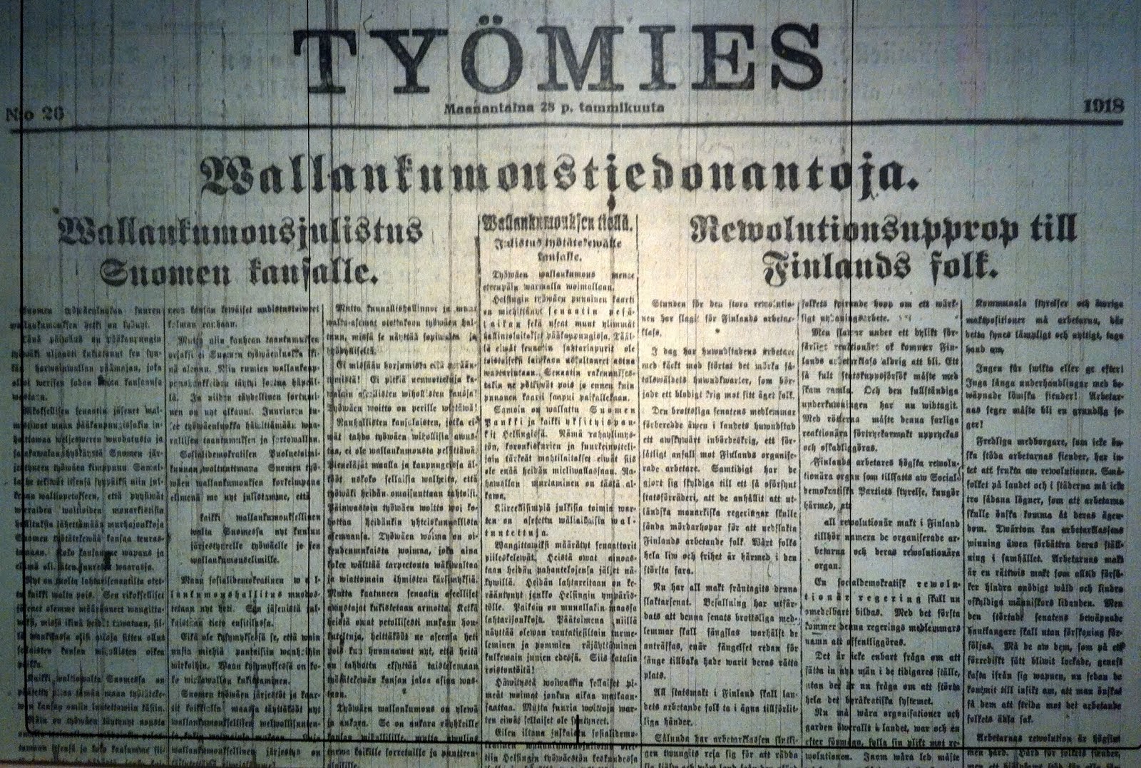 Työmies 28.1.1918: Suomen työmiehet, kansalaiset!