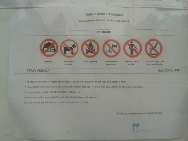 Proibições das Praia Fluvial da Mamoa Proibições das Praia Fluvial da Mamoa