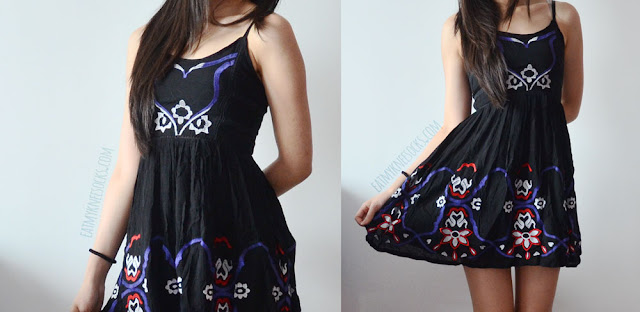 SheIn Fashion Review: Tribal Embroidered Dress A cute bohemian outfit featuring SheIn's tribal embroidered Free People-style spaghetti strap dress.