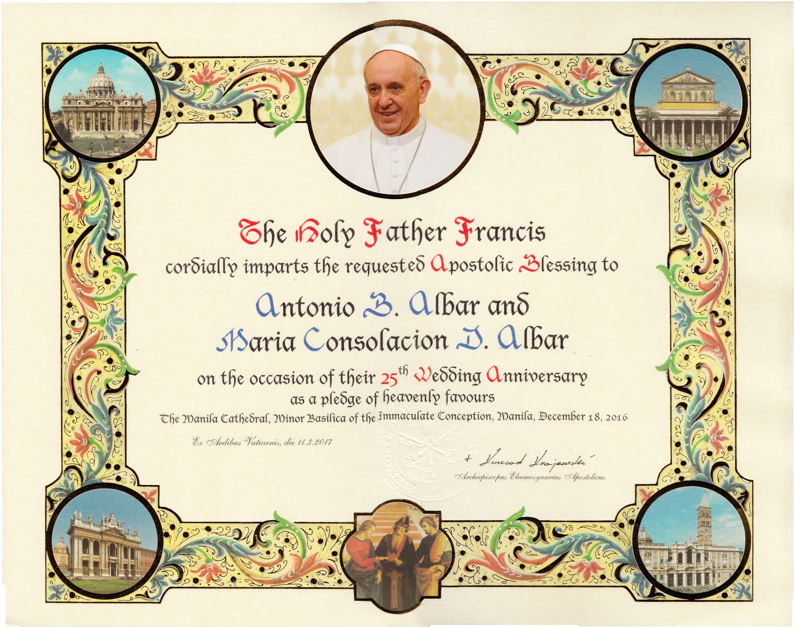 Blessings From Pope Francis