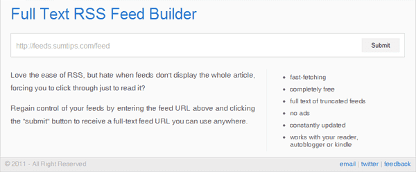 Full Text RSS Feed Builder