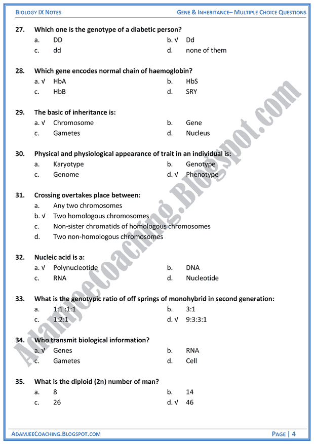 Genes-and-Inheritance-multiple-choice-questions-biology-notes-for-class-9th