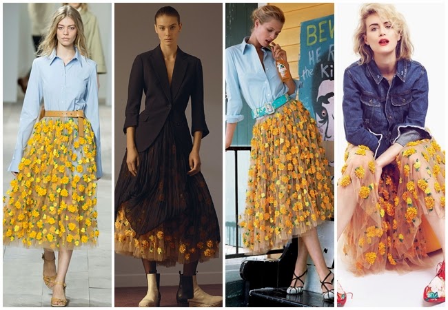 Michael Kors 2015 SS Yellow Marigold Floral Embroidered Tulle Skirt 21 Looks Same or Not by SheenaSon 宣娜:名模女星撞衫穿搭