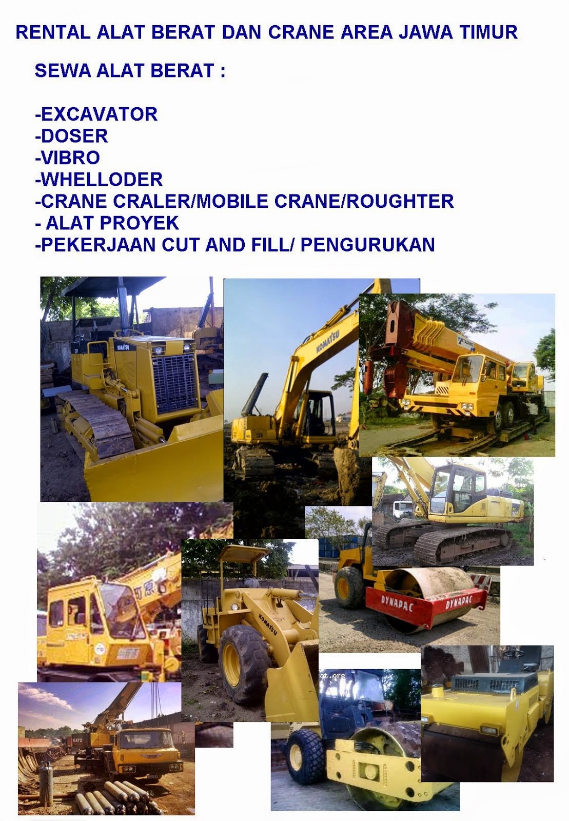 SEWA ALAT BERAT  DAN CRANE 081232239605