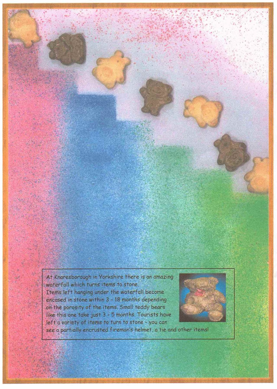 this project is yummy because you get to eat the rest of the tiny teddy biscuits the bands of paint are spattered using a toothbrush this project is yummy because you get to eat the rest of the tiny teddy biscuits the bands of paint are spattered using a toothbrush