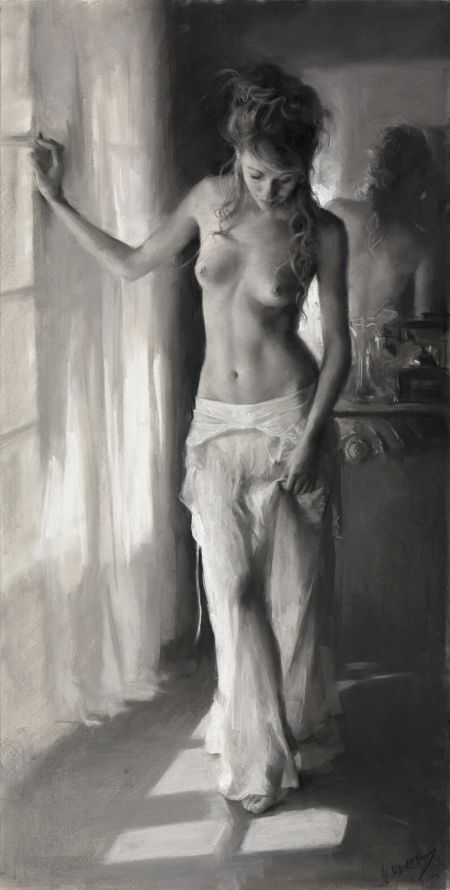 Vicente Romero pinturas mulheres impressionistas seminuas peladas Beleza feminina em preto e branco
