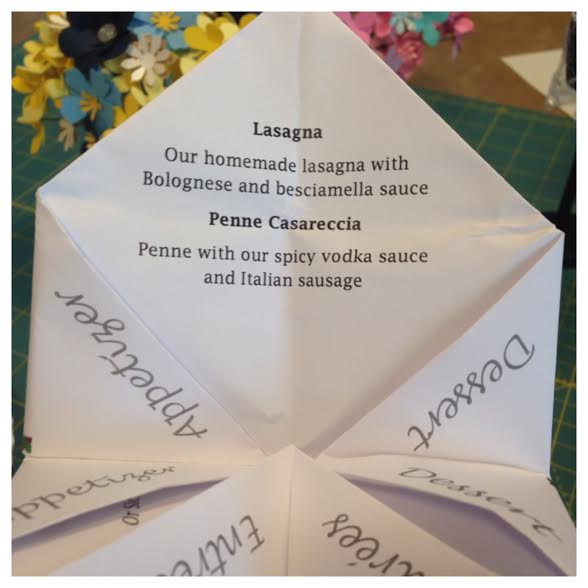 Origami Party Menu