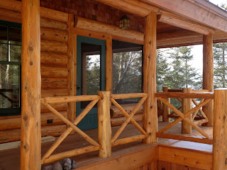 solid cedar screen door, green, built by john huisman, log railing, screen porch solid cedar screen door, green, built by john huisman, screen porch, log railing