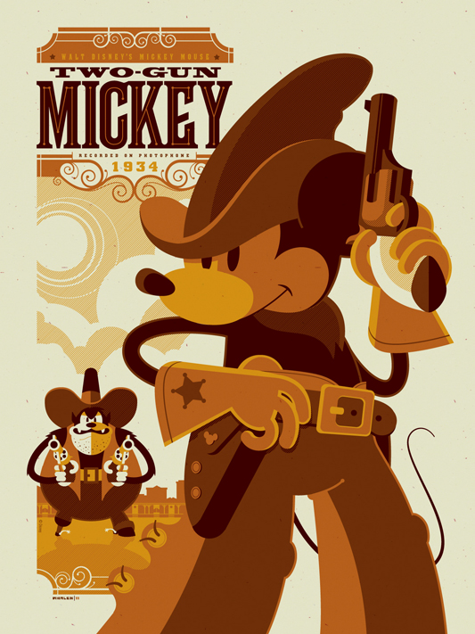 Posters retro par Strongstuff aka Tom Whalen %25E2%2580%259CTwo-Gun+Mickey%25E2%2580%259D+Disney+Screen+Print+by+Tom+Whalen