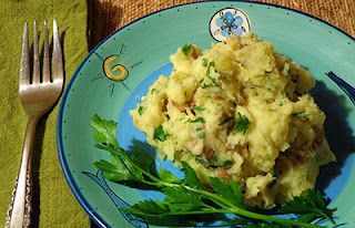 Plate of Mashed Potatoes with Fork, Ready to Eat