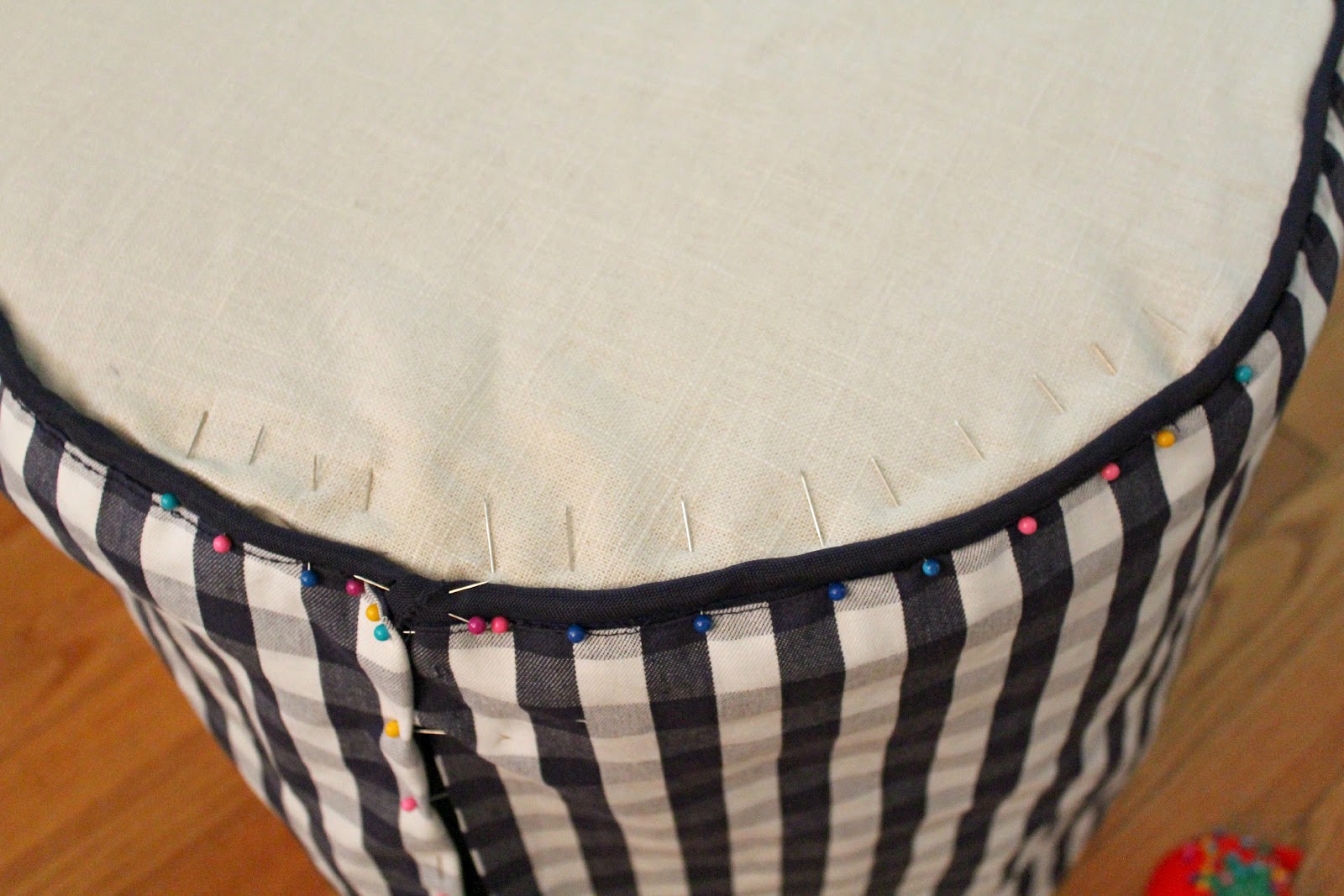 Ten June DIY Footstool / Ottoman Slip Cover with Piping Tutorial