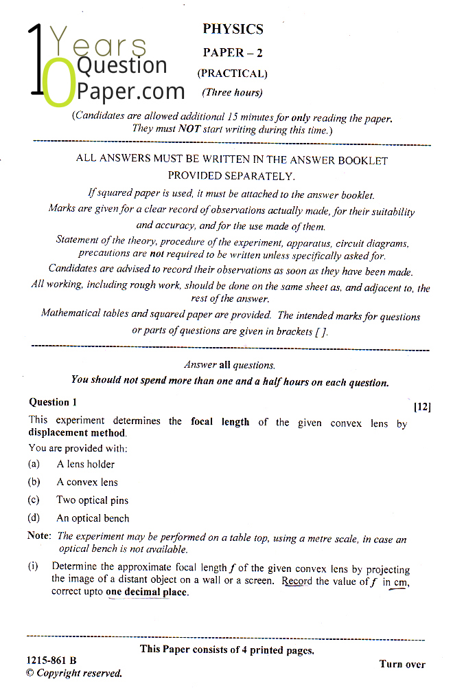 isc 2015 class 12th Physics Practical question paper isc 2015 class 12th Physics Practical question paper