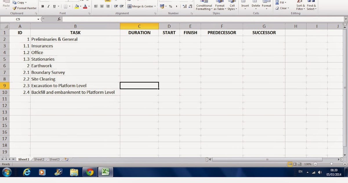 construction manager how to create a work program with microsoft excel work