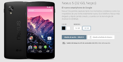 Nexus 5 de 32 Gb en Negro El periodo de entrega del Nexus 5 de 32Gb en Negro es de 4 días