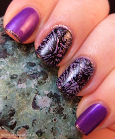 Double-Stamped Glittery Purple Butterfly Nail Art