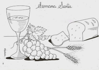 desenho de calice com uvas, trigo e pão - simbolos eucaristicos para pintar