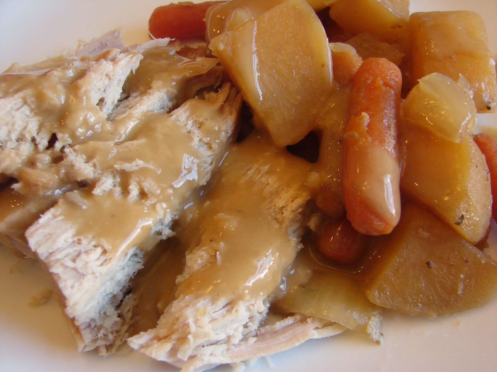 A Bear in the Kitchen Crock Pot Pork Roast with Vegetables and Gravy