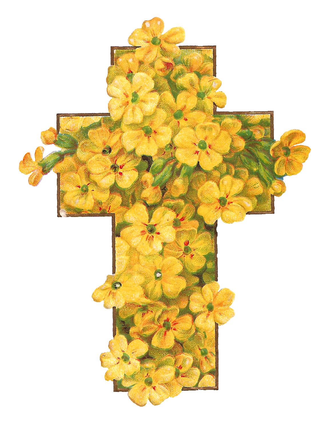 Antique Images Printable Digital Easter Graphics of Cross with Yellow