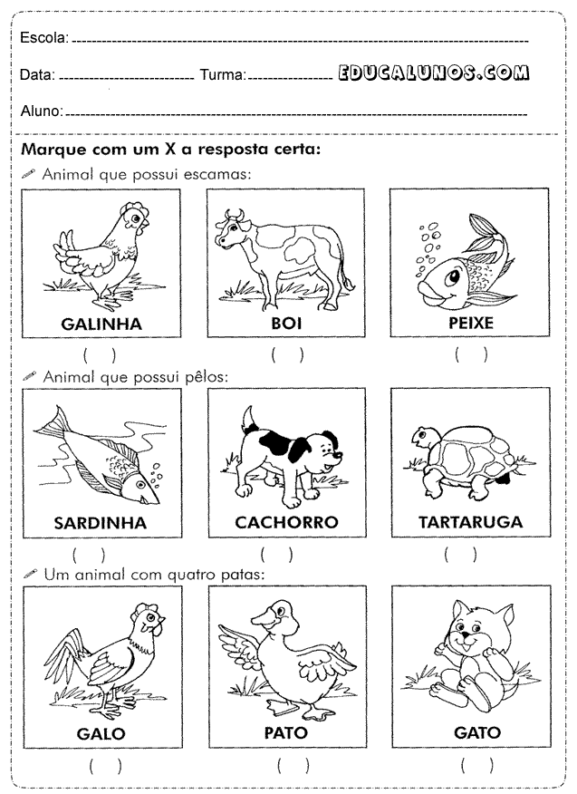 Marque com um x a resposta certa: Animal que possui escamas?