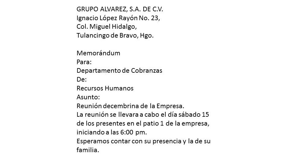 EXPRESION ORAL Y ESCRITA Como redactar un Memorándum