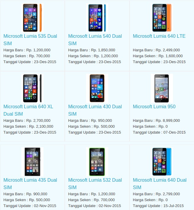 Daftar Harga Hp Microsoft Februari 2016 Daftar Harga Hp Microsoft Februari 2016
