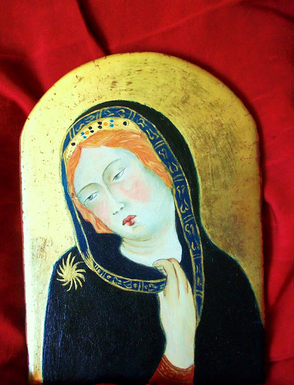 Icona sacra, Annunciazione di Simone Martini, su tavola doratura a guazzo e tempera a tuorlo d'uovo