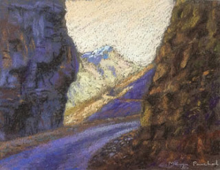 Soft pastel painting of a landscape from Himachal by Manju Panchal