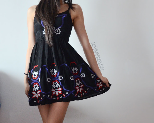 SheIn Fashion Review: Tribal Embroidered Dress A cute bohemian outfit featuring SheIn's tribal embroidered Free People-style spaghetti strap dress.