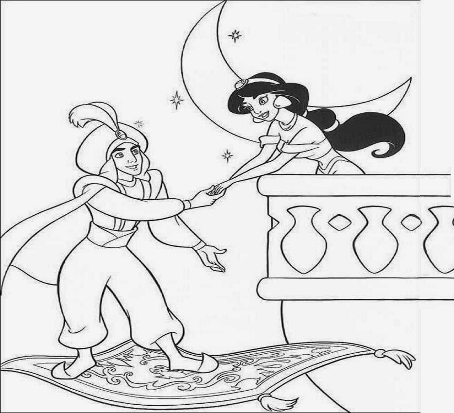Disney Princess Jasmine And Aladdin Coloring Drawing Free wallpaper